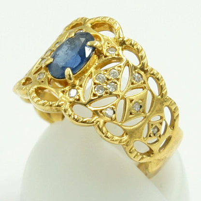 K18サファイアダイヤモンドリング　S0.73ct　D0.12ct　リングサイズ12号　重量5.41ｇ(石の重量含む)　レディース（中古）