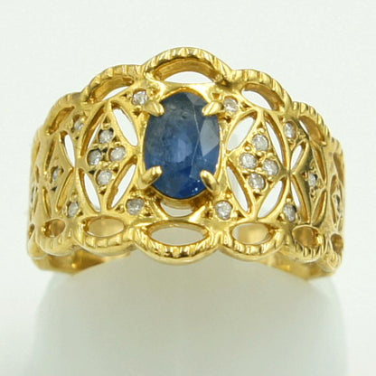 K18サファイアダイヤモンドリング　S0.73ct　D0.12ct　リングサイズ12号　重量5.41ｇ(石の重量含む)　レディース（中古）