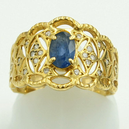 K18サファイアダイヤモンドリング　S0.73ct　D0.12ct　リングサイズ12号　重量5.41ｇ(石の重量含む)　レディース（中古）