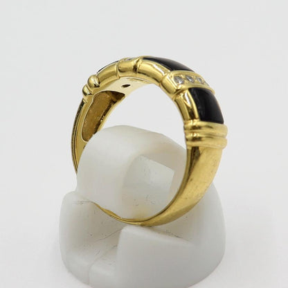 K18オニキスダイヤリング　D0.08ct　リングサイズ11号　重量5.40ｇ(石の重量含む)　レディース(中古)