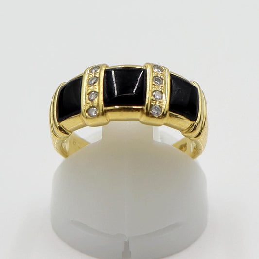 K18オニキスダイヤリング　D0.08ct　リングサイズ11号　重量5.40ｇ(石の重量含む)　レディース(中古)