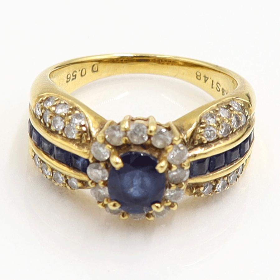 K18サファイアダイヤモンドリング　S1.48ct　D0.56ct　リングサイズ12号　重量7.38ｇ(石の重量含む)　レディース（中古）