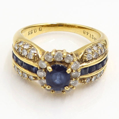 K18サファイアダイヤモンドリング　S1.48ct　D0.56ct　リングサイズ12号　重量7.38ｇ(石の重量含む)　レディース（中古）