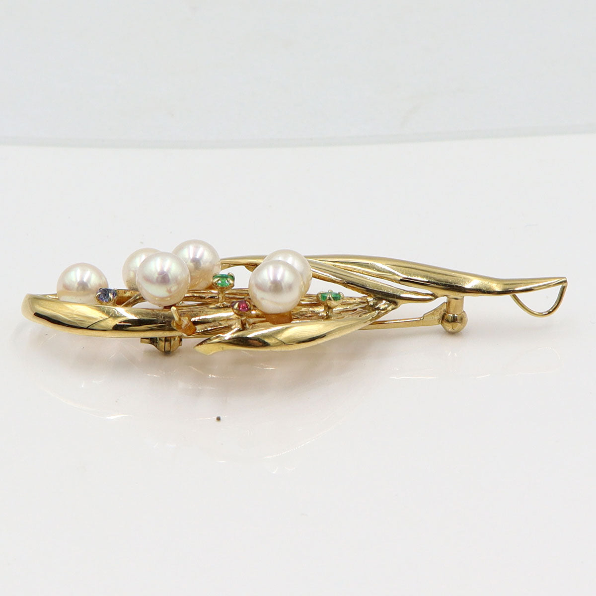 K18パールマルチ石付ブローチ　重量8.25g(石の重量含む)　エメラルド・ルビー・サファイア　レディース(中古)