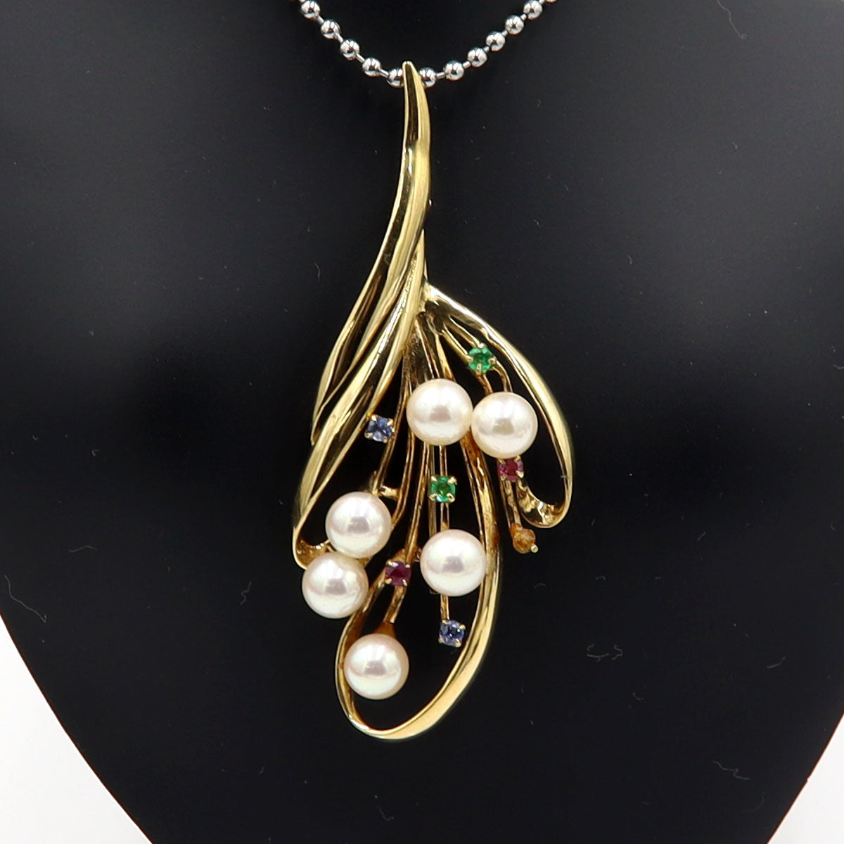 K18パールマルチ石付ブローチ　重量8.25g(石の重量含む)　エメラルド・ルビー・サファイア　レディース(中古)