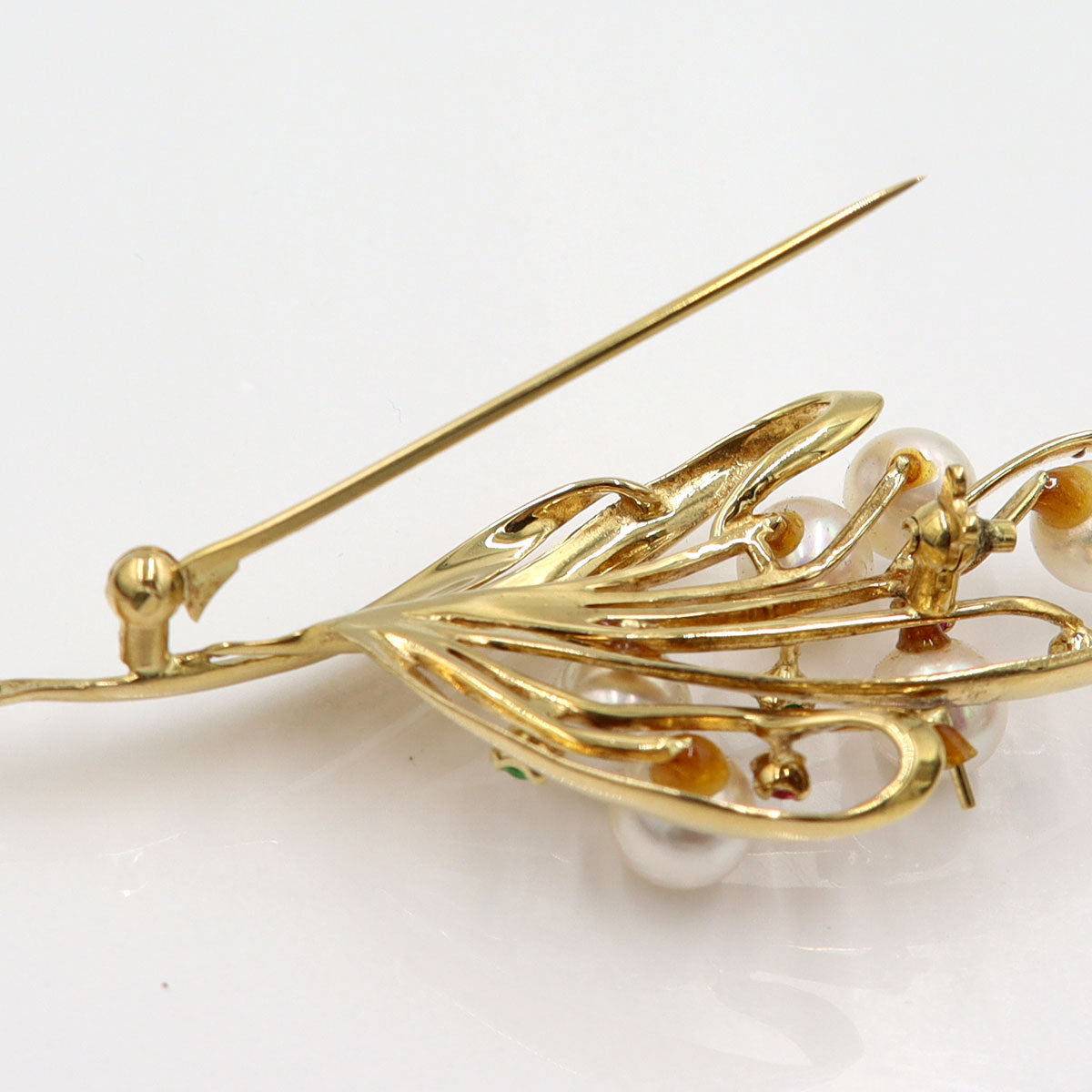 K18パールマルチ石付ブローチ　重量8.25g(石の重量含む)　エメラルド・ルビー・サファイア　レディース(中古)