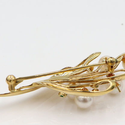 K18パールマルチ石付ブローチ　重量8.25g(石の重量含む)　エメラルド・ルビー・サファイア　レディース(中古)