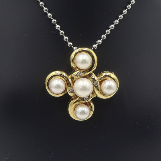 K18パールペンダントブローチ　D0.06ct　重量7.88g(石の重量含む)　W26.7mm×H26.7mm×10.0mm　レディース(中古)