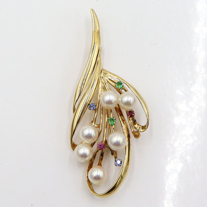 K18パールマルチ石付ブローチ　重量8.25g(石の重量含む)　エメラルド・ルビー・サファイア　レディース(中古)