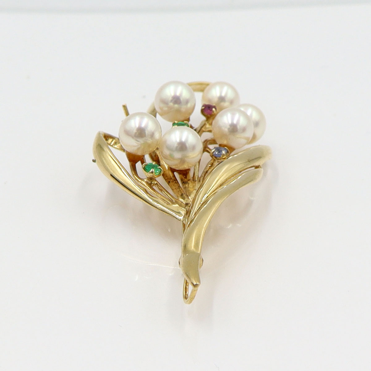 K18パールマルチ石付ブローチ　重量8.25g(石の重量含む)　エメラルド・ルビー・サファイア　レディース(中古)