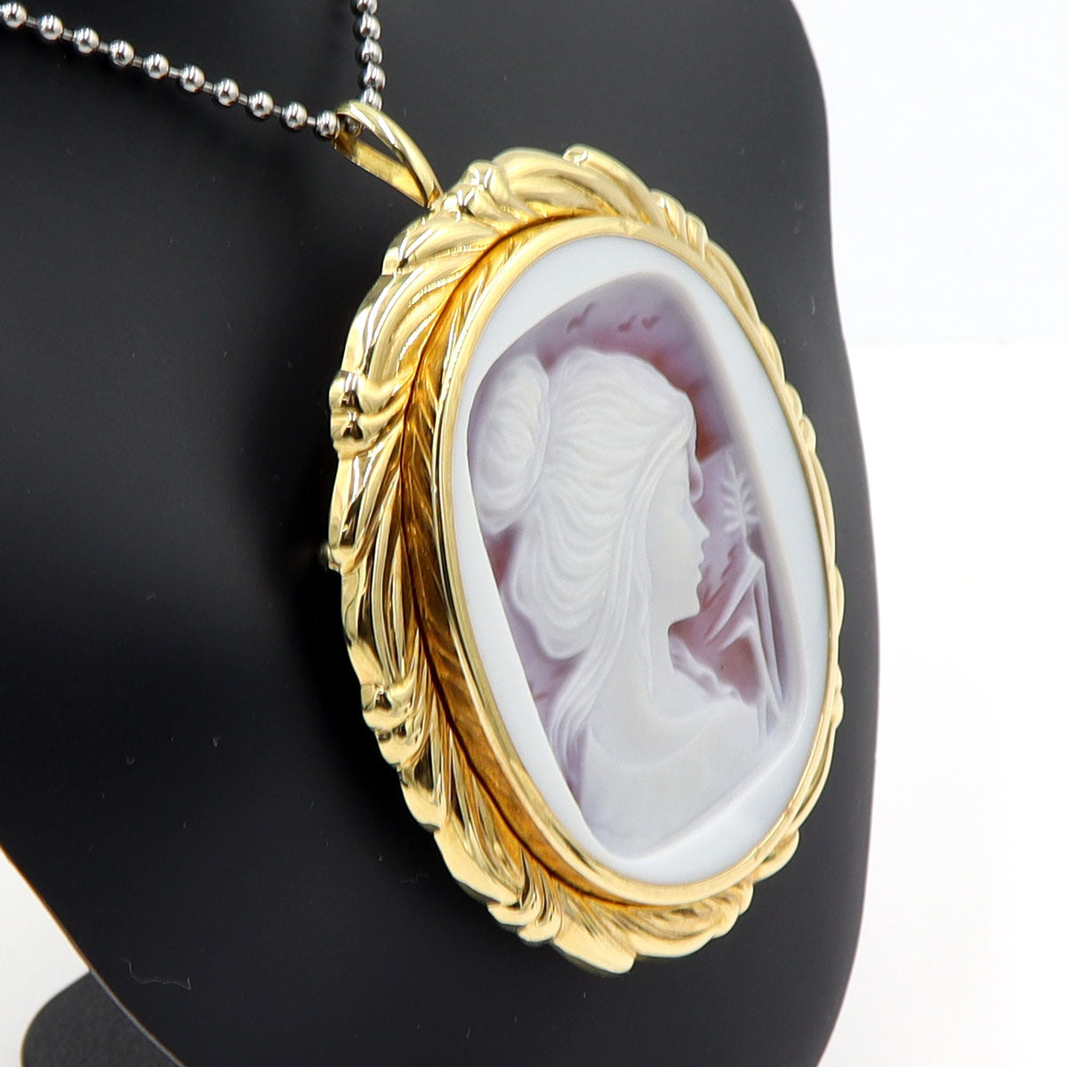 K18枠メノウカメオペンダントトップ・ブローチ　重量26.22g(石の重量含む)　レディース(中古)