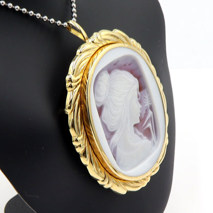 K18枠メノウカメオペンダントトップ・ブローチ　重量26.22g(石の重量含む)　レディース(中古)