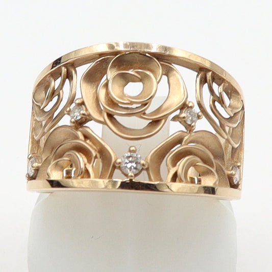 K18PGダイヤモンドリング「バラ」　D0.10ct　リングサイズ13号　重量5.35g(石の重量含む)　レディース(中古)