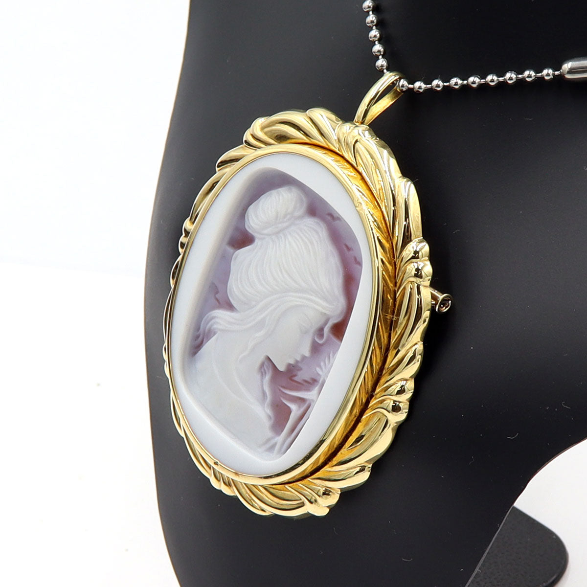 K18枠メノウカメオペンダントトップ・ブローチ　重量26.22g(石の重量含む)　レディース(中古)