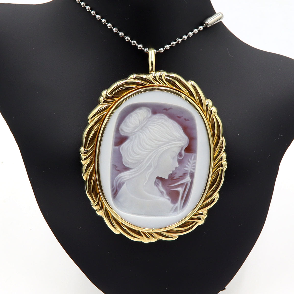 K18枠メノウカメオペンダントトップ・ブローチ　重量26.22g(石の重量含む)　レディース(中古)