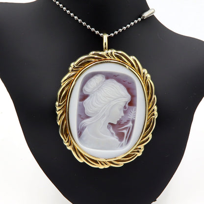 K18枠メノウカメオペンダントトップ・ブローチ　重量26.22g(石の重量含む)　レディース(中古)