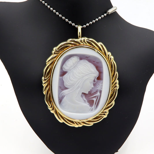 K18枠メノウカメオペンダントトップ・ブローチ　重量26.22g(石の重量含む)　レディース(中古)