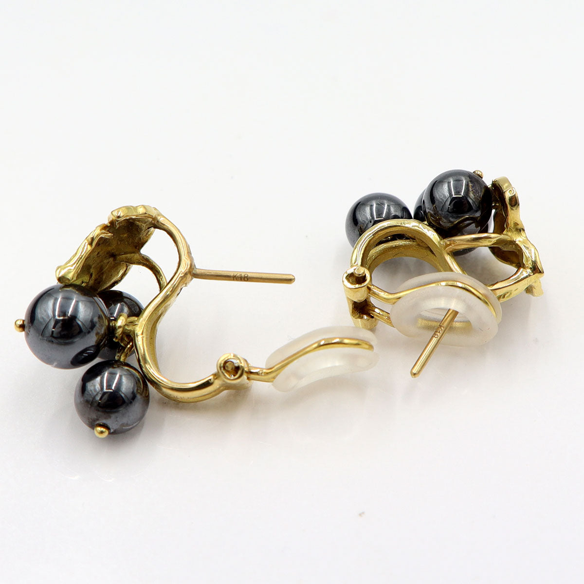 石川暢子(イシカワ ノブコ/デザイナー)　K18/Pt900デザインピアス　ヘマタイト　重量11.38g(両耳/石の重量含む)　レディース(中古)