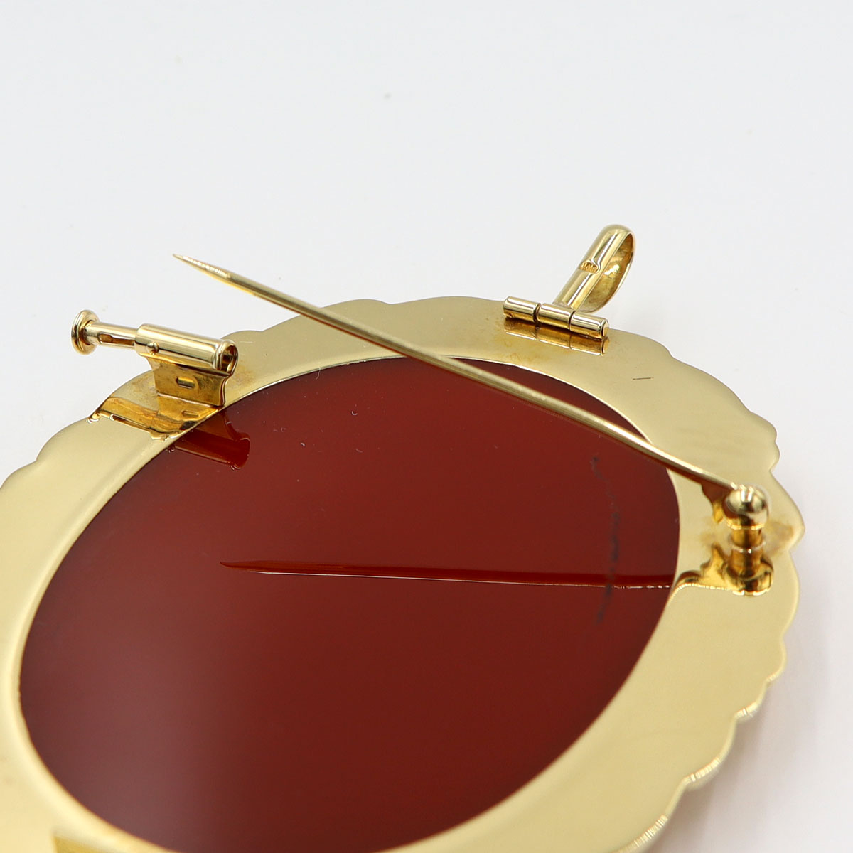 K18枠メノウカメオペンダントトップ・ブローチ　重量26.22g(石の重量含む)　レディース(中古)