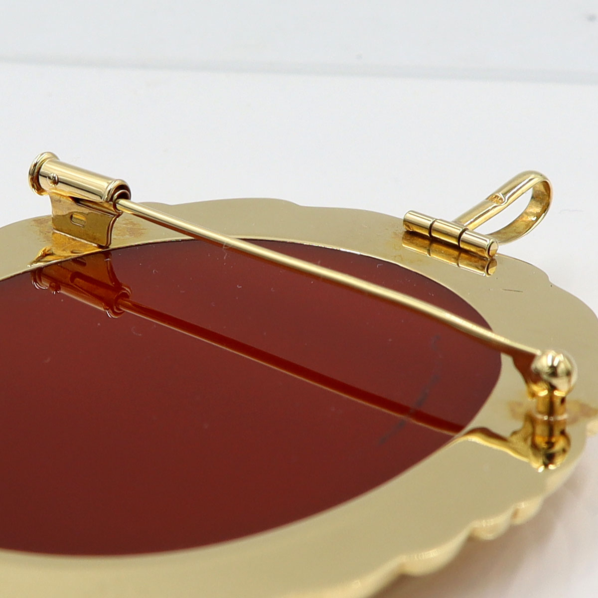 K18枠メノウカメオペンダントトップ・ブローチ　重量26.22g(石の重量含む)　レディース(中古)