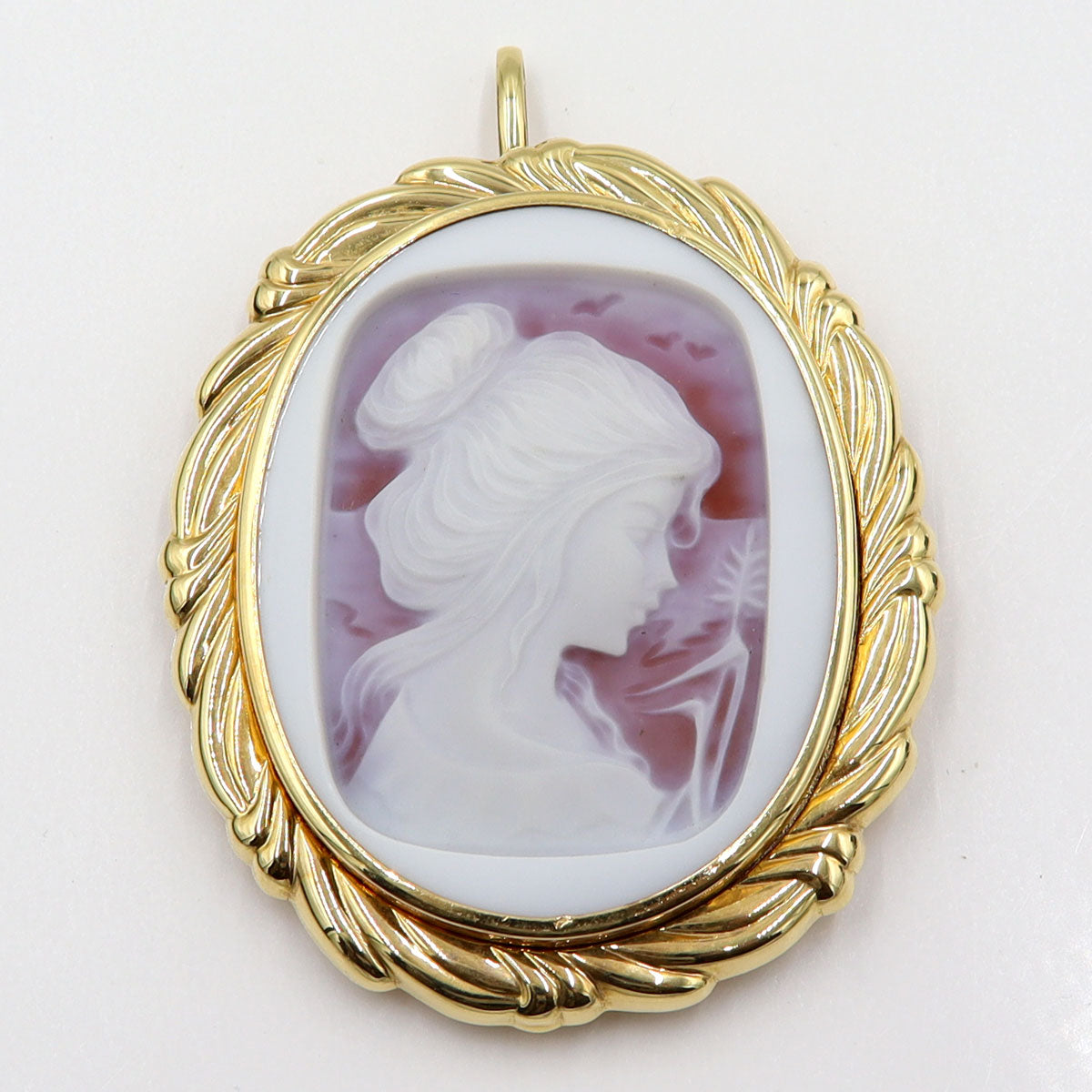 K18枠メノウカメオペンダントトップ・ブローチ　重量26.22g(石の重量含む)　レディース(中古)