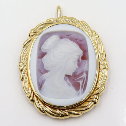 K18枠メノウカメオペンダントトップ・ブローチ　重量26.22g(石の重量含む)　レディース(中古)