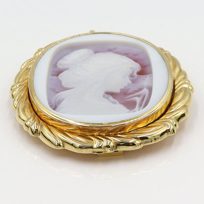 K18枠メノウカメオペンダントトップ・ブローチ　重量26.22g(石の重量含む)　レディース(中古)