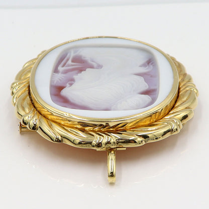 K18枠メノウカメオペンダントトップ・ブローチ　重量26.22g(石の重量含む)　レディース(中古)