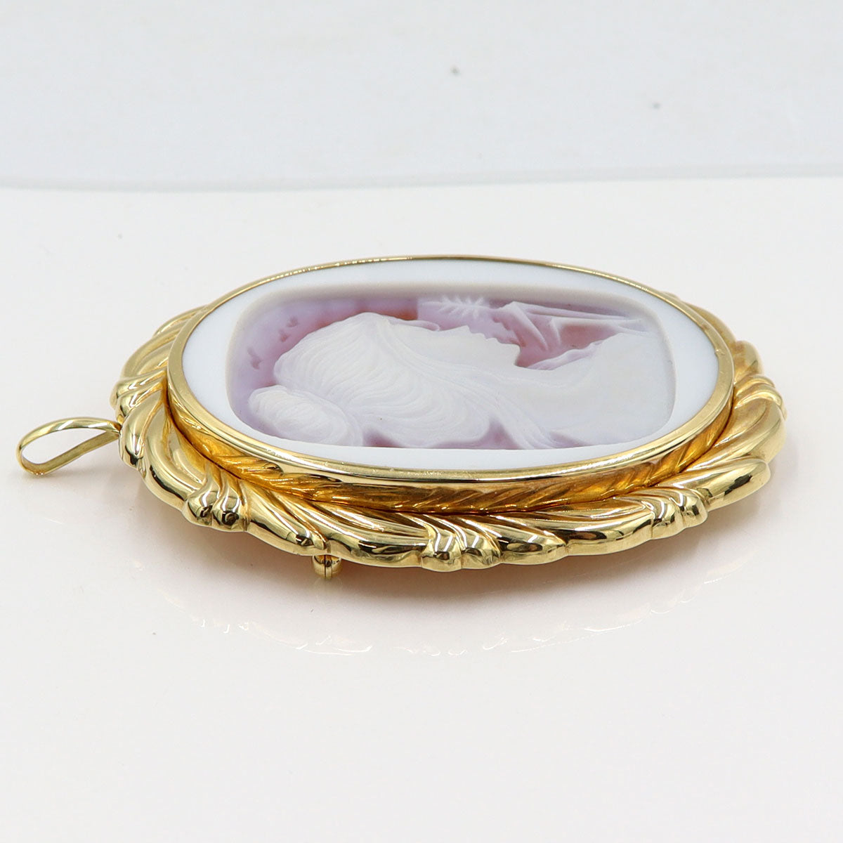 K18枠メノウカメオペンダントトップ・ブローチ　重量26.22g(石の重量含む)　レディース(中古)