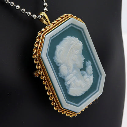 K18枠メノウカメオペンダントトップ・ブローチ　重量13.09g(石の重量含む)　レディース(中古)