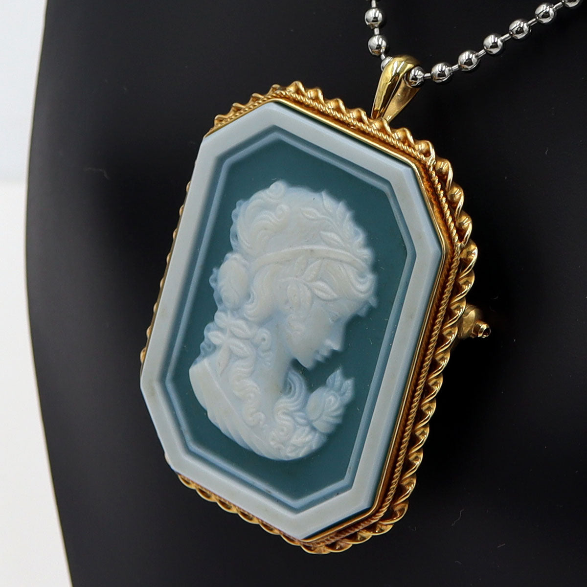 K18枠メノウカメオペンダントトップ・ブローチ　重量13.09g(石の重量含む)　レディース(中古)