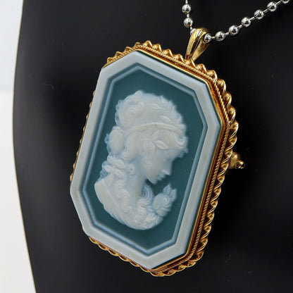 K18枠メノウカメオペンダントトップ・ブローチ　重量13.09g(石の重量含む)　レディース(中古)