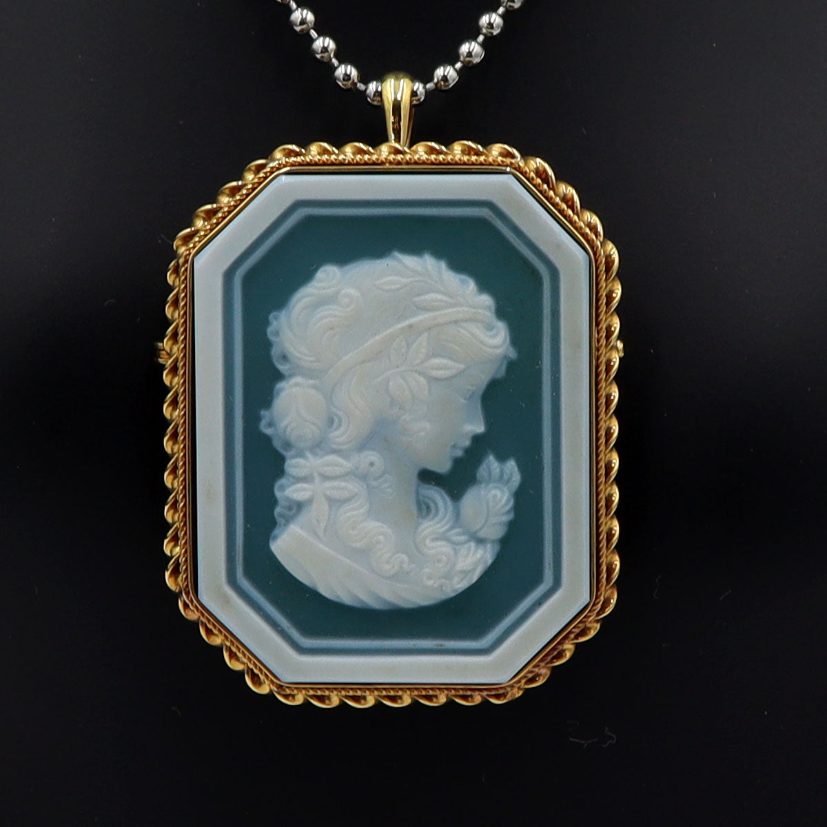 K18枠メノウカメオペンダントトップ・ブローチ　重量13.09g(石の重量含む)　レディース(中古)