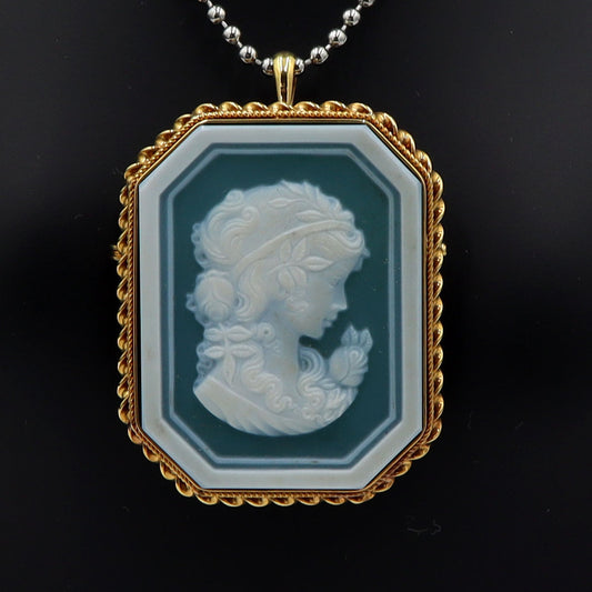 K18枠メノウカメオペンダントトップ・ブローチ　重量13.09g(石の重量含む)　レディース(中古)