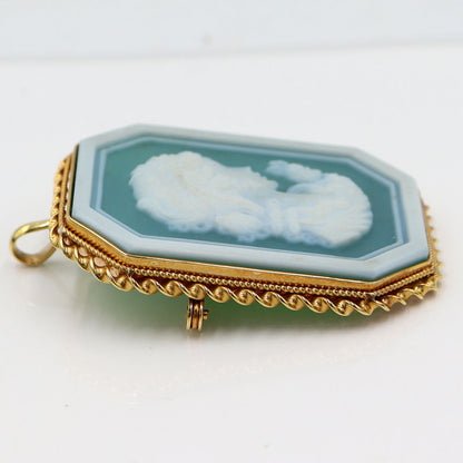 K18枠メノウカメオペンダントトップ・ブローチ　重量13.09g(石の重量含む)　レディース(中古)